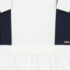 Girls White & Navy Blue Bow Dress, 1, hi-res