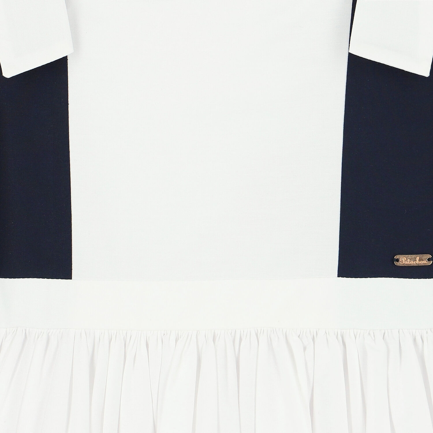 Girls White & Navy Blue Bow Dress, 1, hi-res