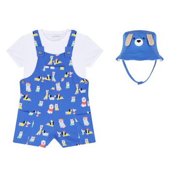 Mayoral Baby Boys Blue Dungaree & Hat Set, 1 Baby Boys Blue Dungaree & Hat Set