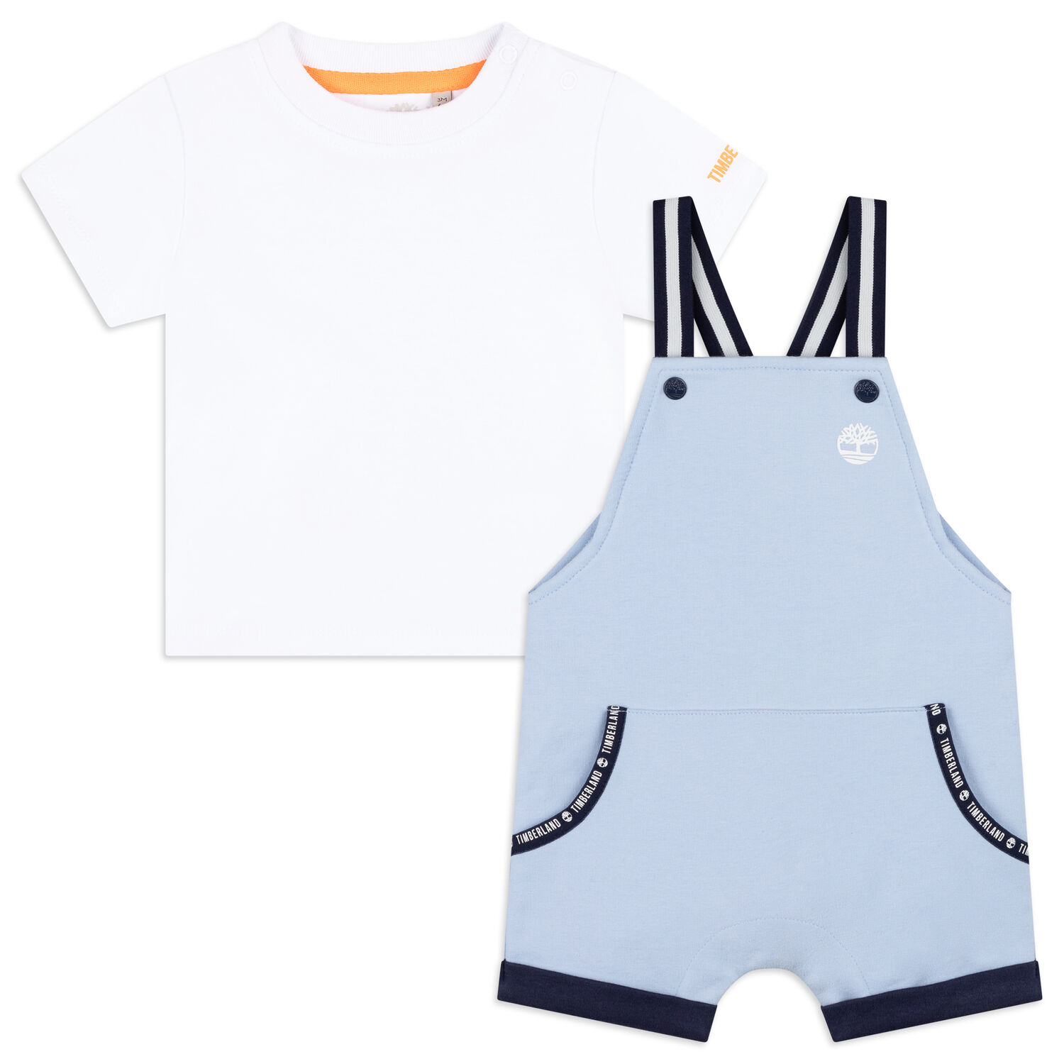 Baby Boys White & Blue Dungaree Set, 1, hi-res