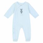 Boys Blue Velour Babygrow, 1, hi-res