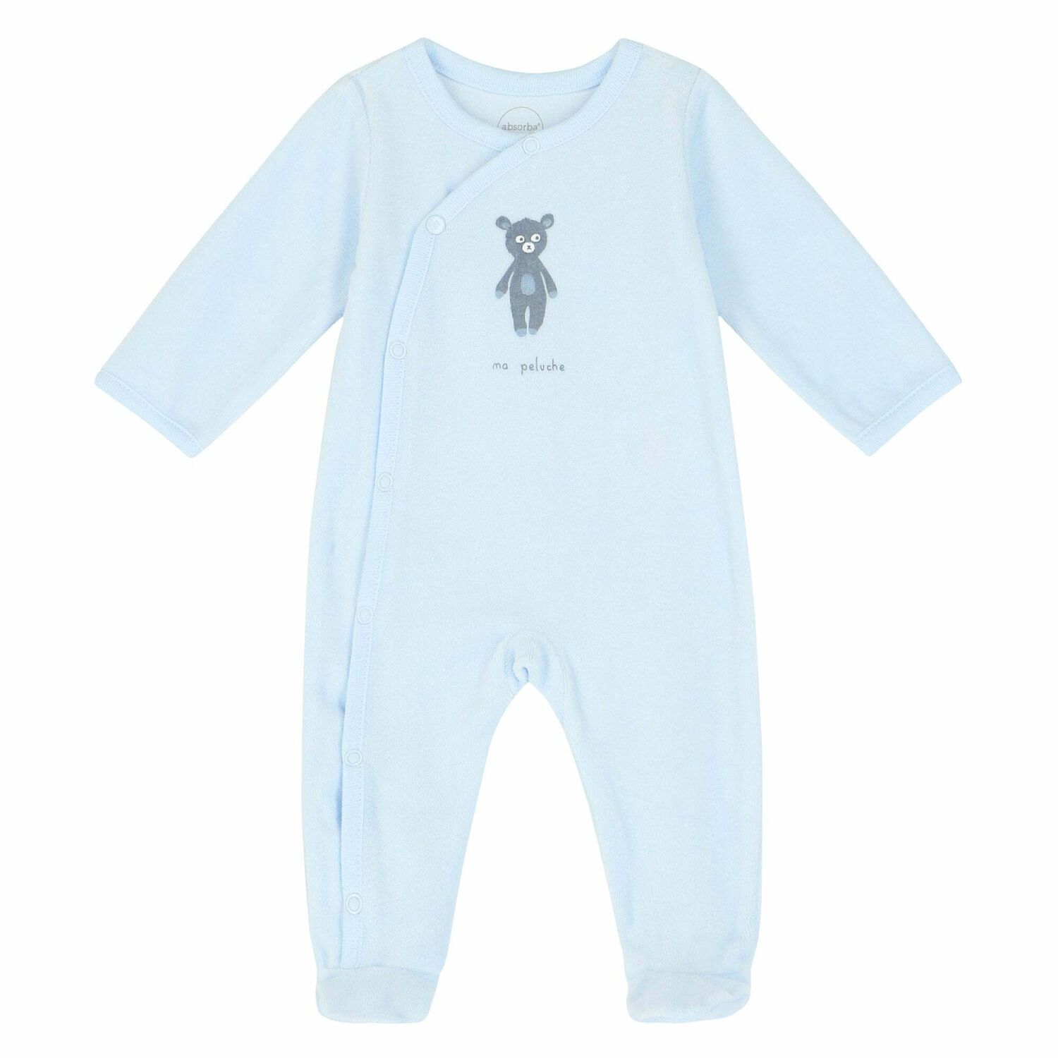 Boys Blue Velour Babygrow, 1, hi-res