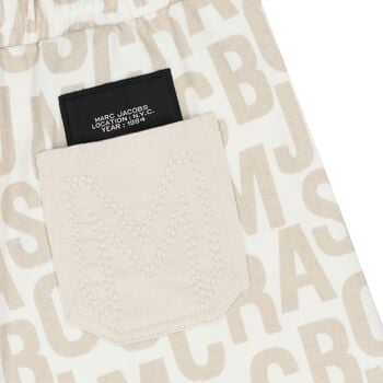 Boys White & Beige Logo Shorts
