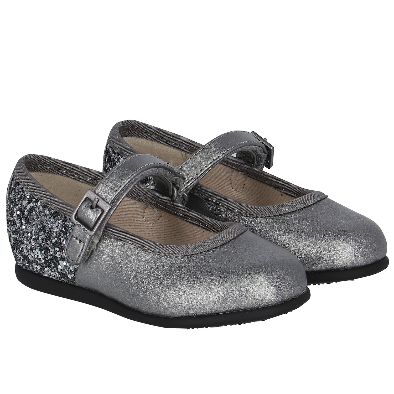 Girls Silver Embellished Ballerina Shoes, 2, hi-res