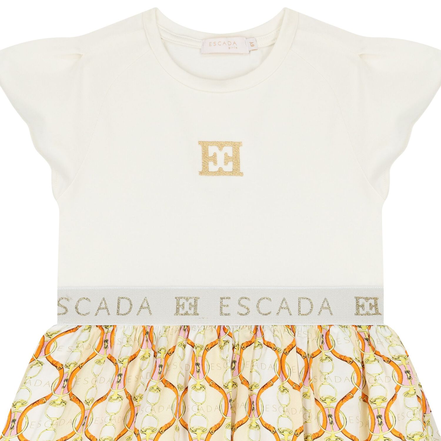 Girls Ivory & Beige Logo Dress, 1, hi-res