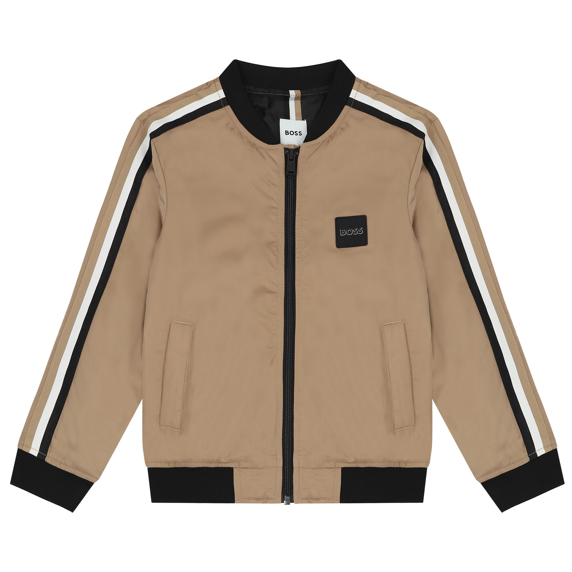 BOSS Boys Beige Logo Bomber Jacket Junior Couture UK