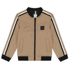 Boys Beige Logo Bomber Jacket, 1, hi-res