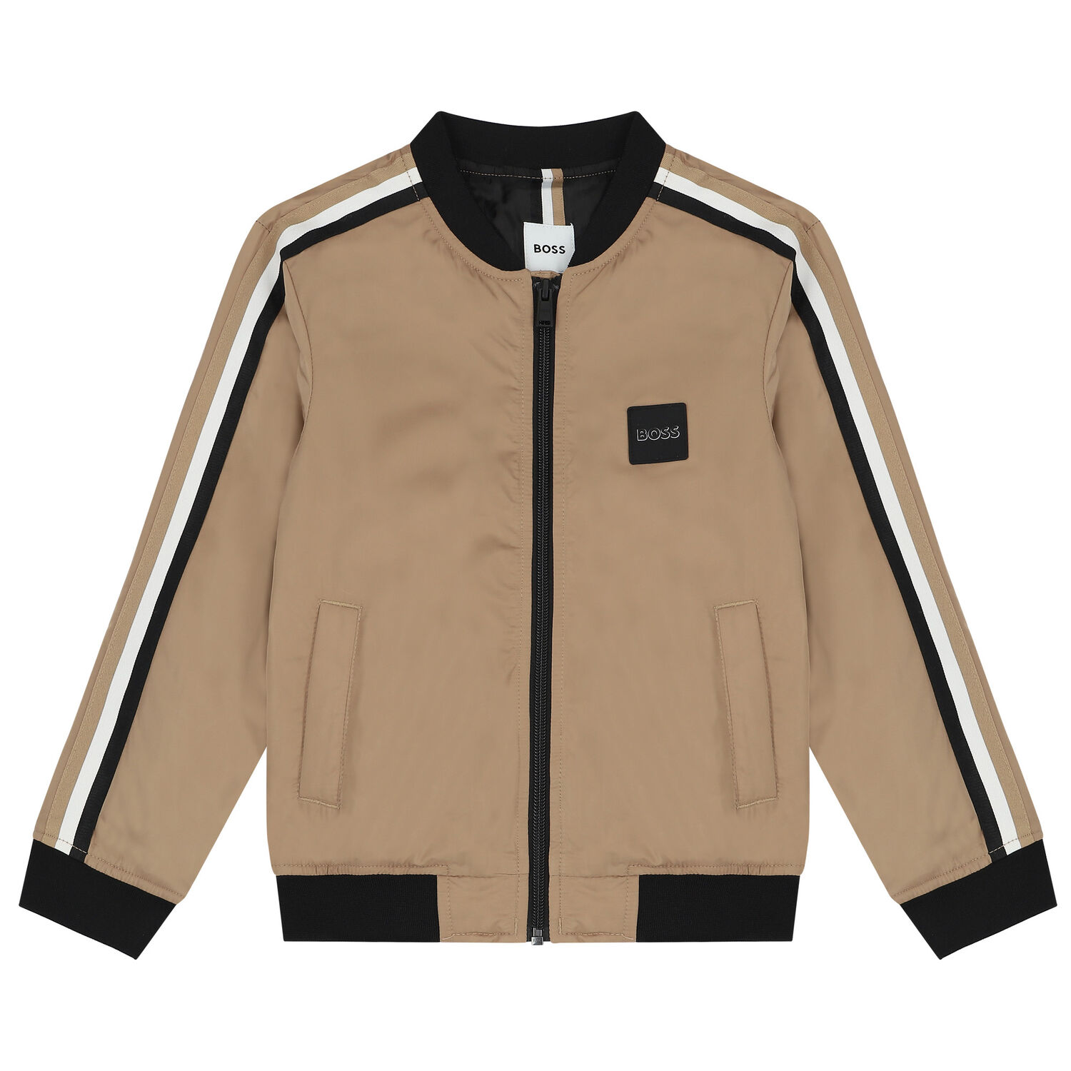Boys Beige Logo Bomber Jacket, 1, hi-res