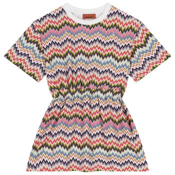 Girls Pink Multi-Coloured Zigzag Dress