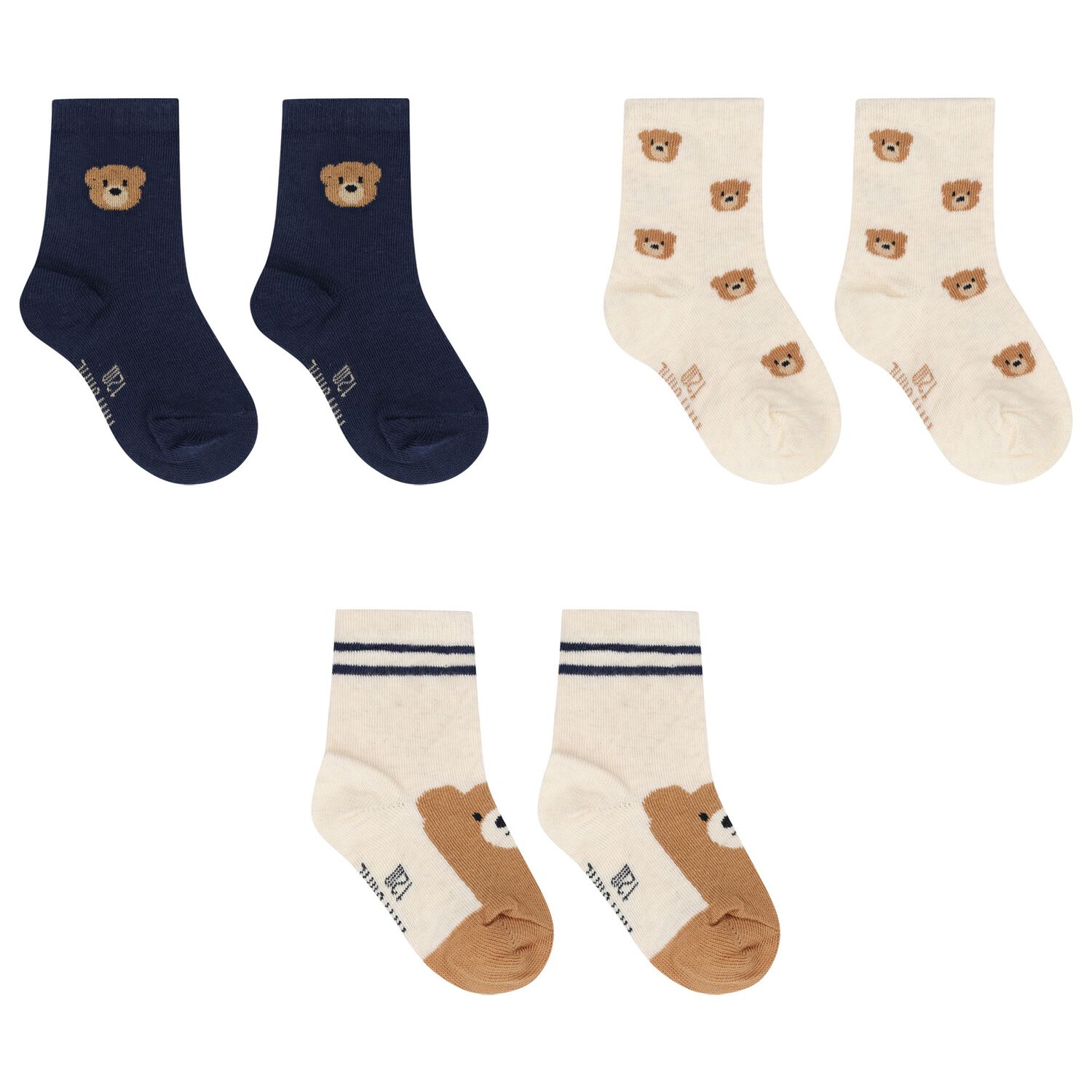 Younger Boys Navy Blue & Ivory Socks ( 3-Pack ), 1, hi-res image number null