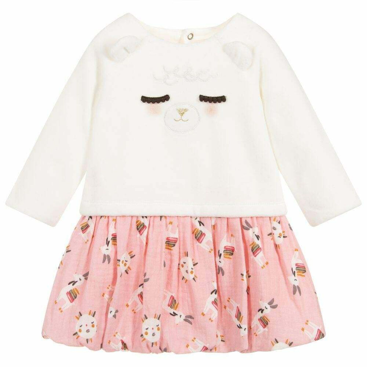 Baby Girls Ivory & Pink Dress, 1, hi-res