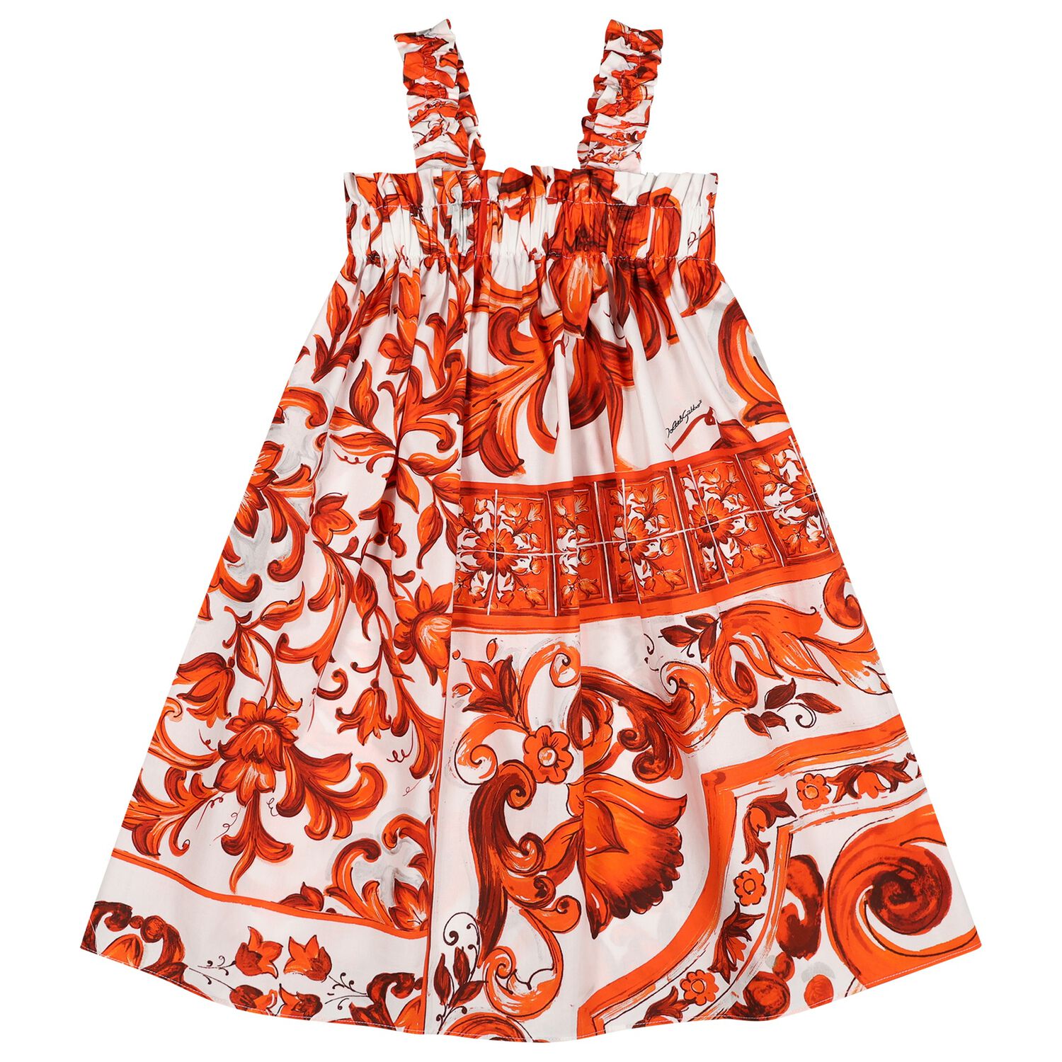 Girls White & Orange Majolica Dress, 1, hi-res