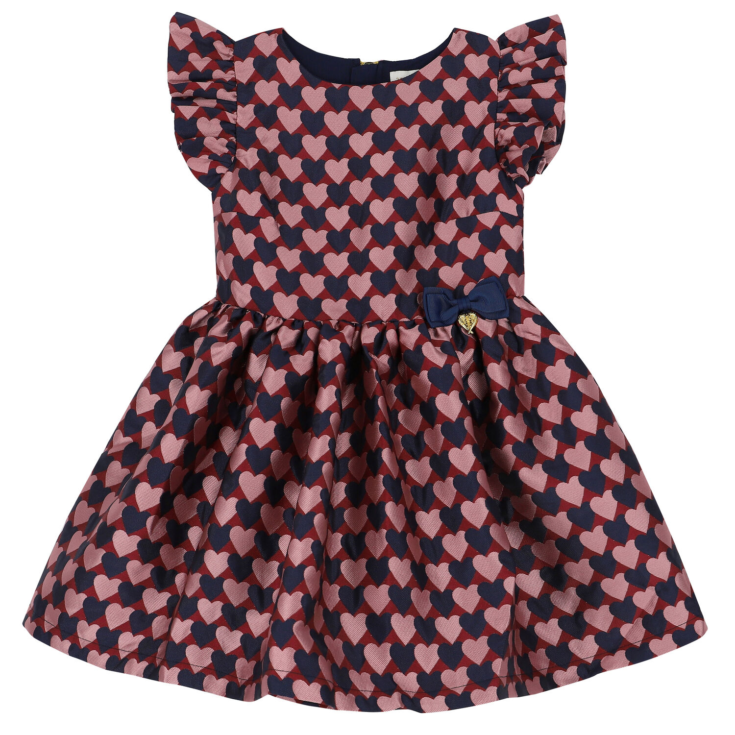 Girls Navy & Pink Heart Dress, 5, hi-res
