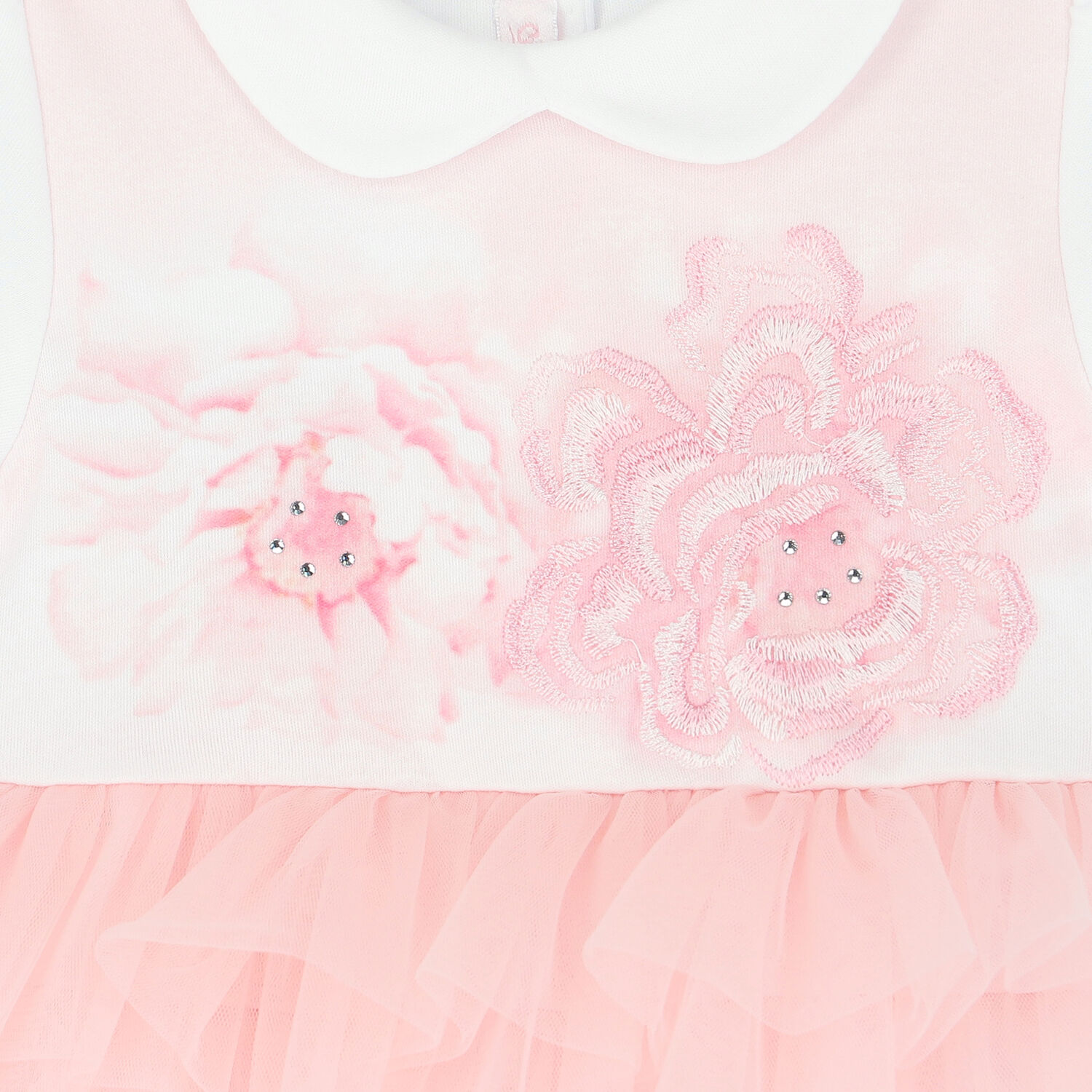 Baby Girls White & Pink Floral Romper, 1, hi-res