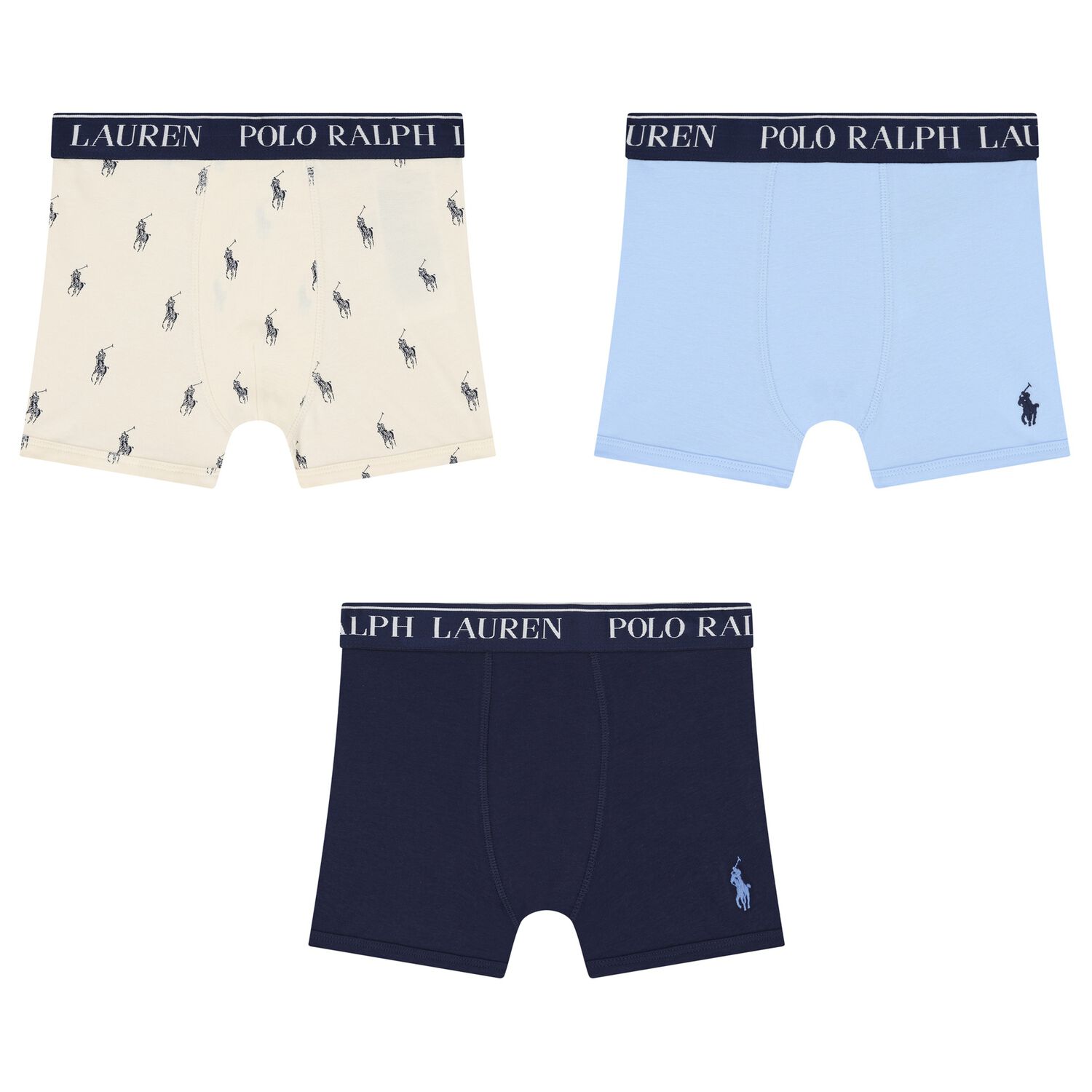 Boy Ivory, Blue  & Navy Blue Logo Boxer Shorts ( 3-Pack ), 2, hi-res