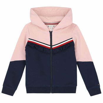 Girls Pink & Navy Logo Zip Up Top