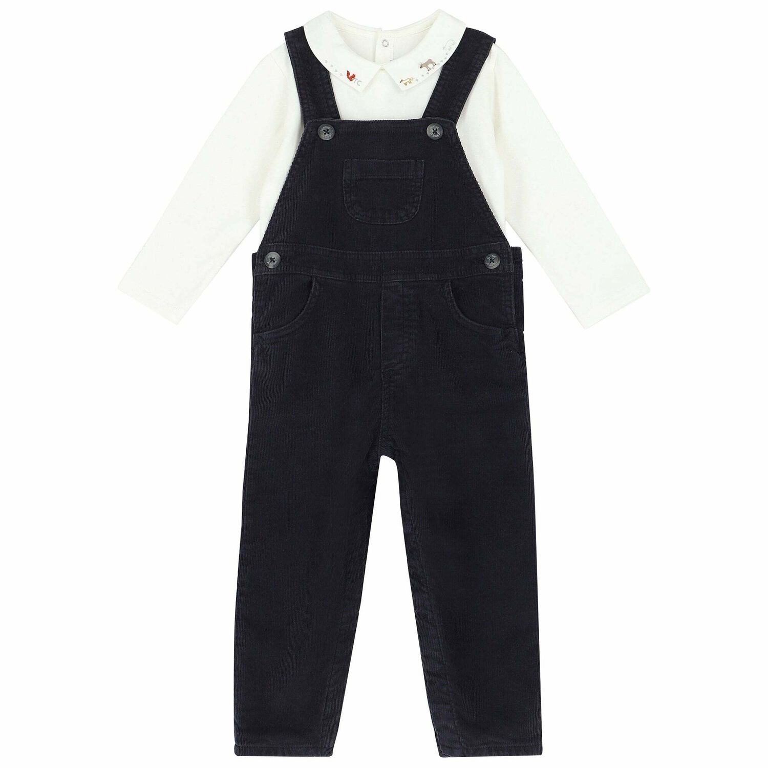 Baby Boys Navy & Ivory Dungaree Set, 1, hi-res