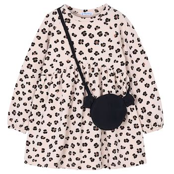 Girls Beige Leopard Dress Set