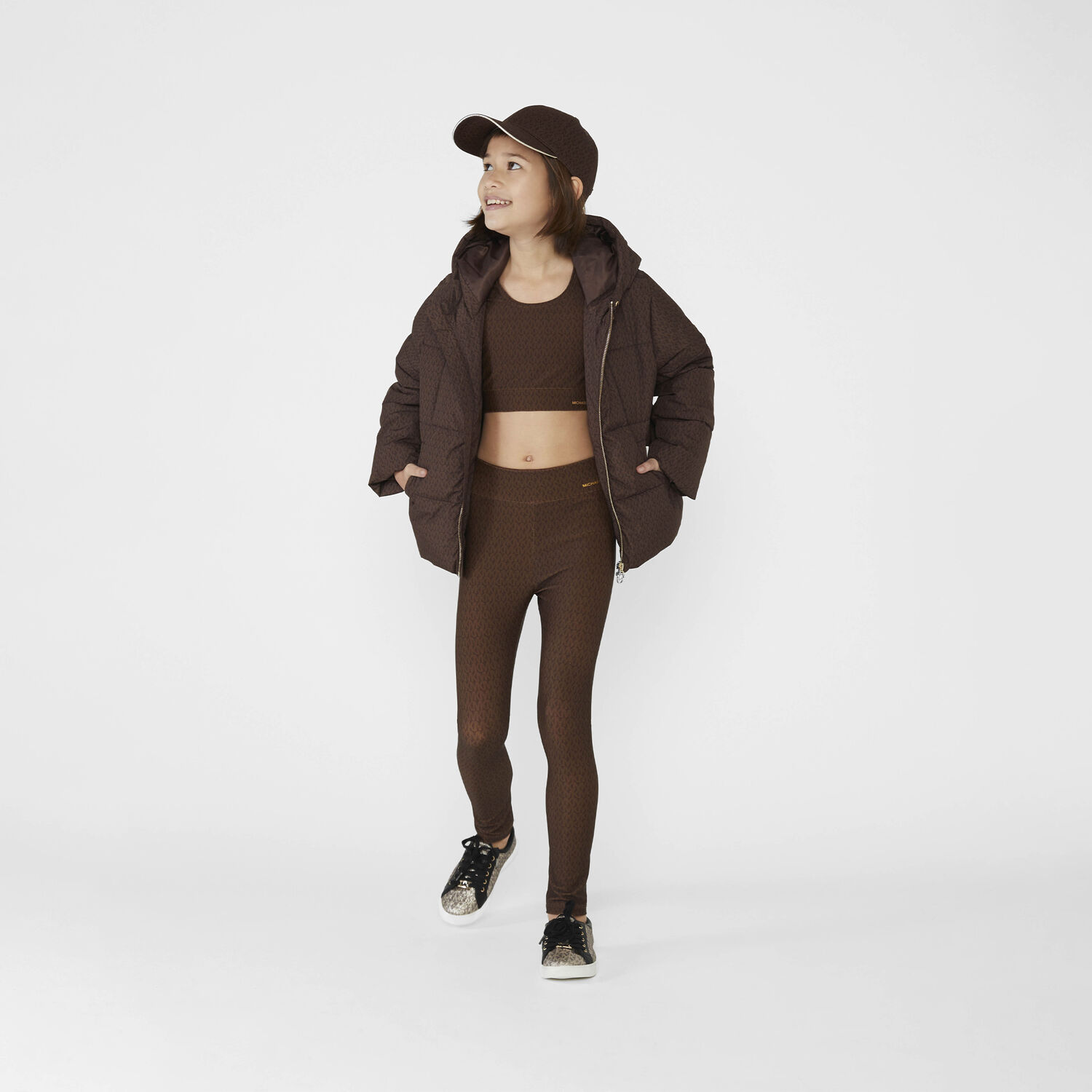 Girls Brown Logo Leggings, 1, hi-res image number null