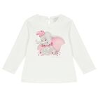 Younger Girls Ivory Disney Long Sleeve Top, 1, hi-res