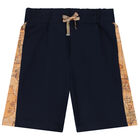 Boys Navy Blue & Beige Geo Map Shorts, 1, hi-res