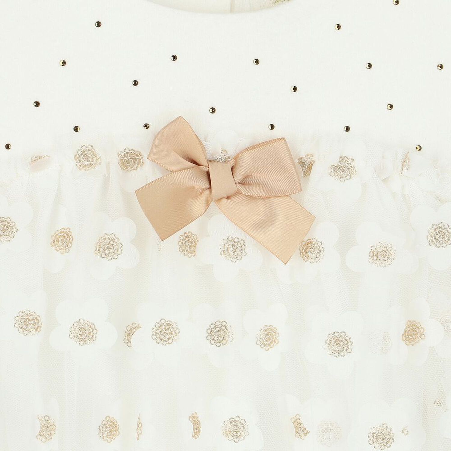 Girls Ivory & Gold Tulle Dress, 1, hi-res