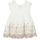 Younger Girls White Embroidered Dress, 1, hi-res