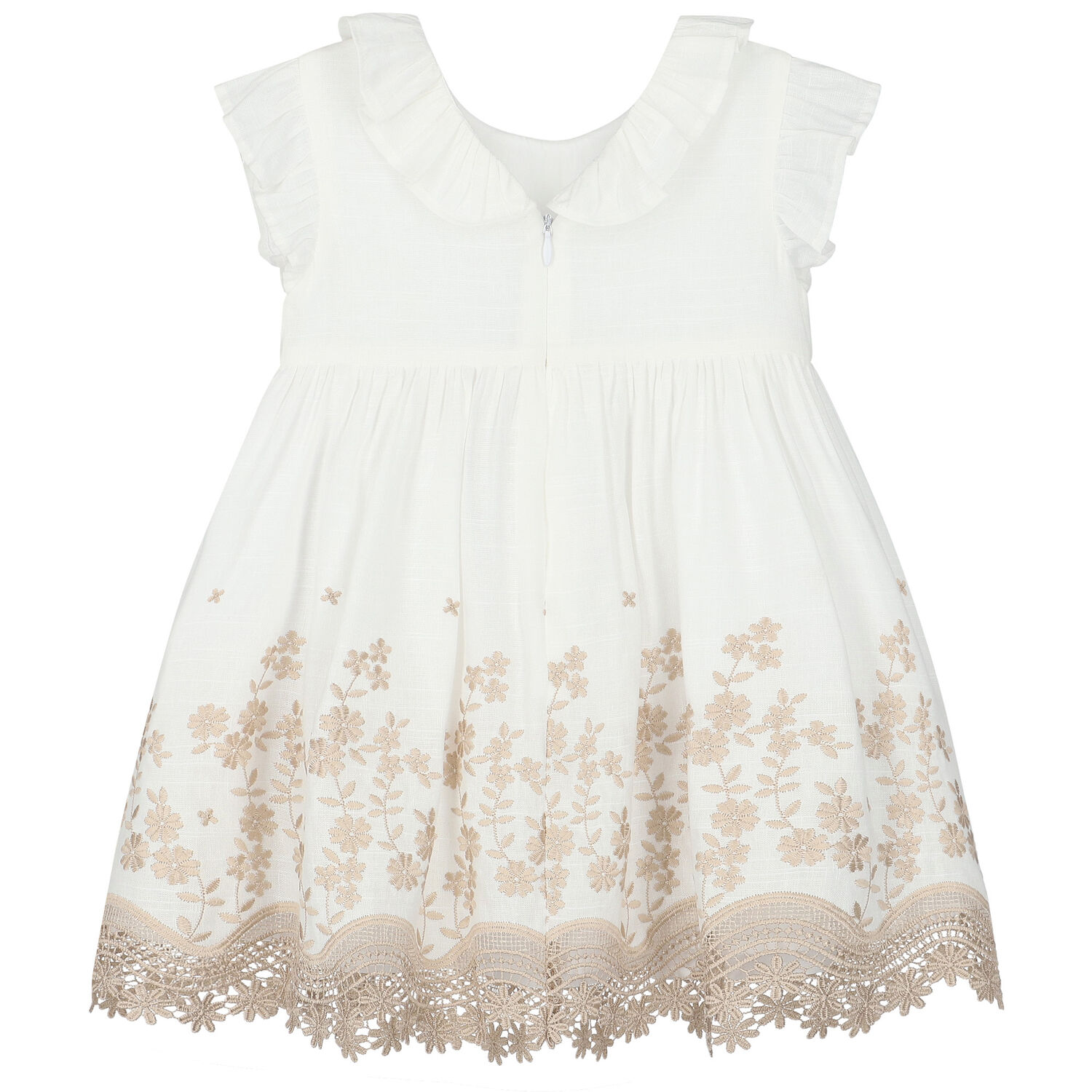 Younger Girls White Embroidered Dress, 1, hi-res