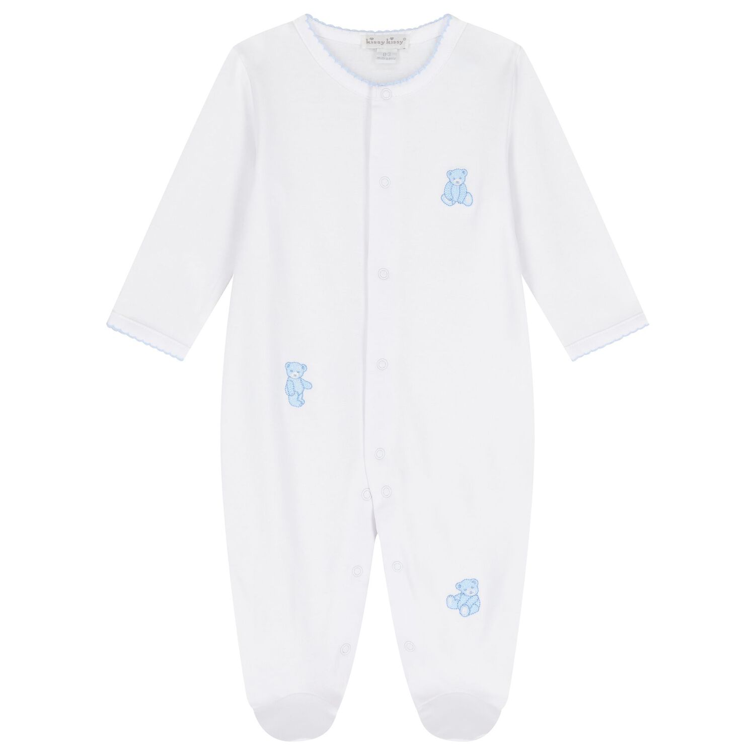Baby Boys White & Blue Teddy Bear Time Babygrow Set, 1, hi-res