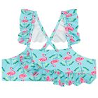 Girls Aqua Flamingo Print Bikini, 1, hi-res