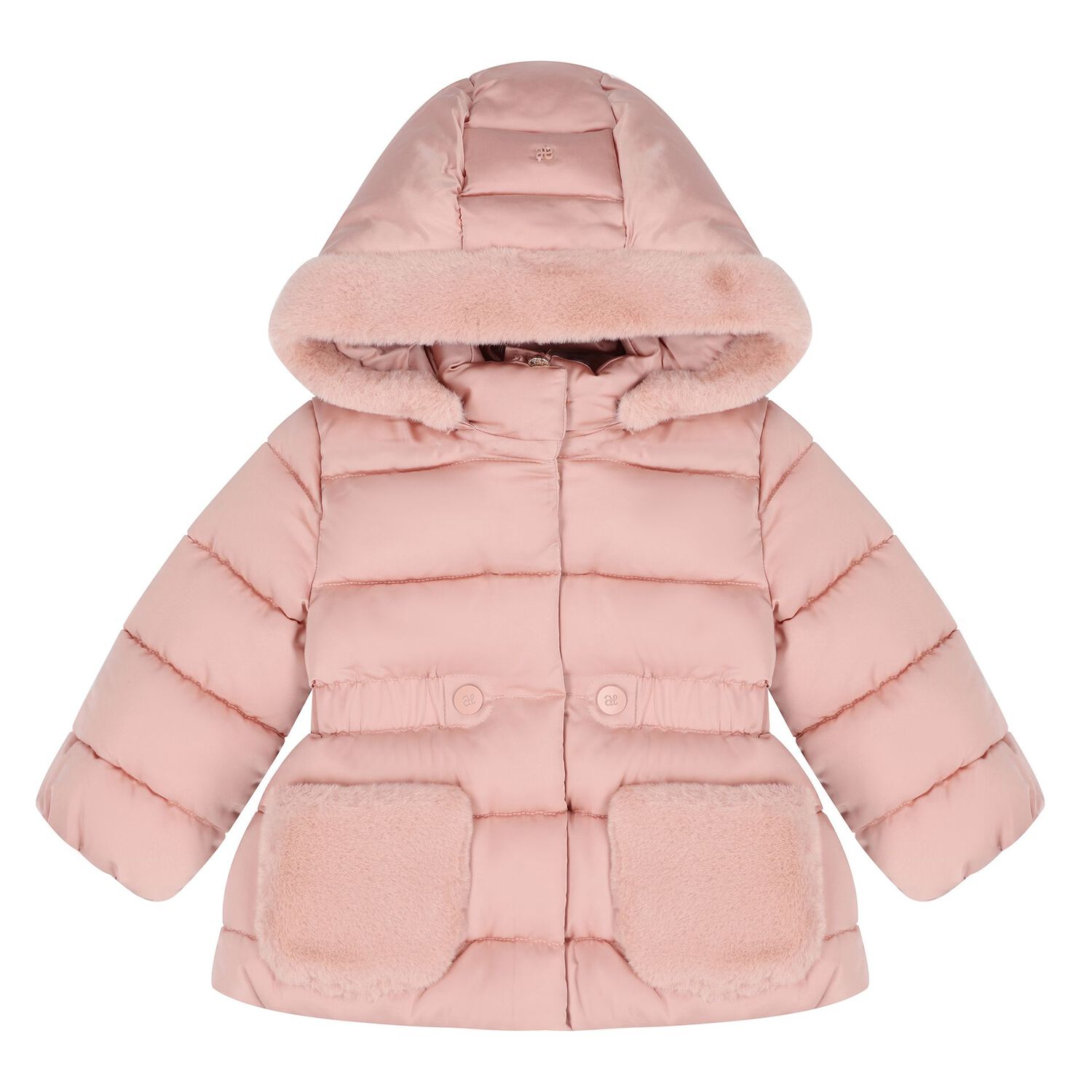 Younger Girls Pink Hooded Puffer Coat , 1, hi-res