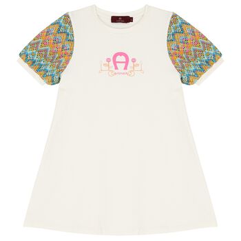 Girls Ivory Logo Dress