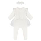 Baby Girls Ivory Bow Babygrow Set, 2, hi-res
