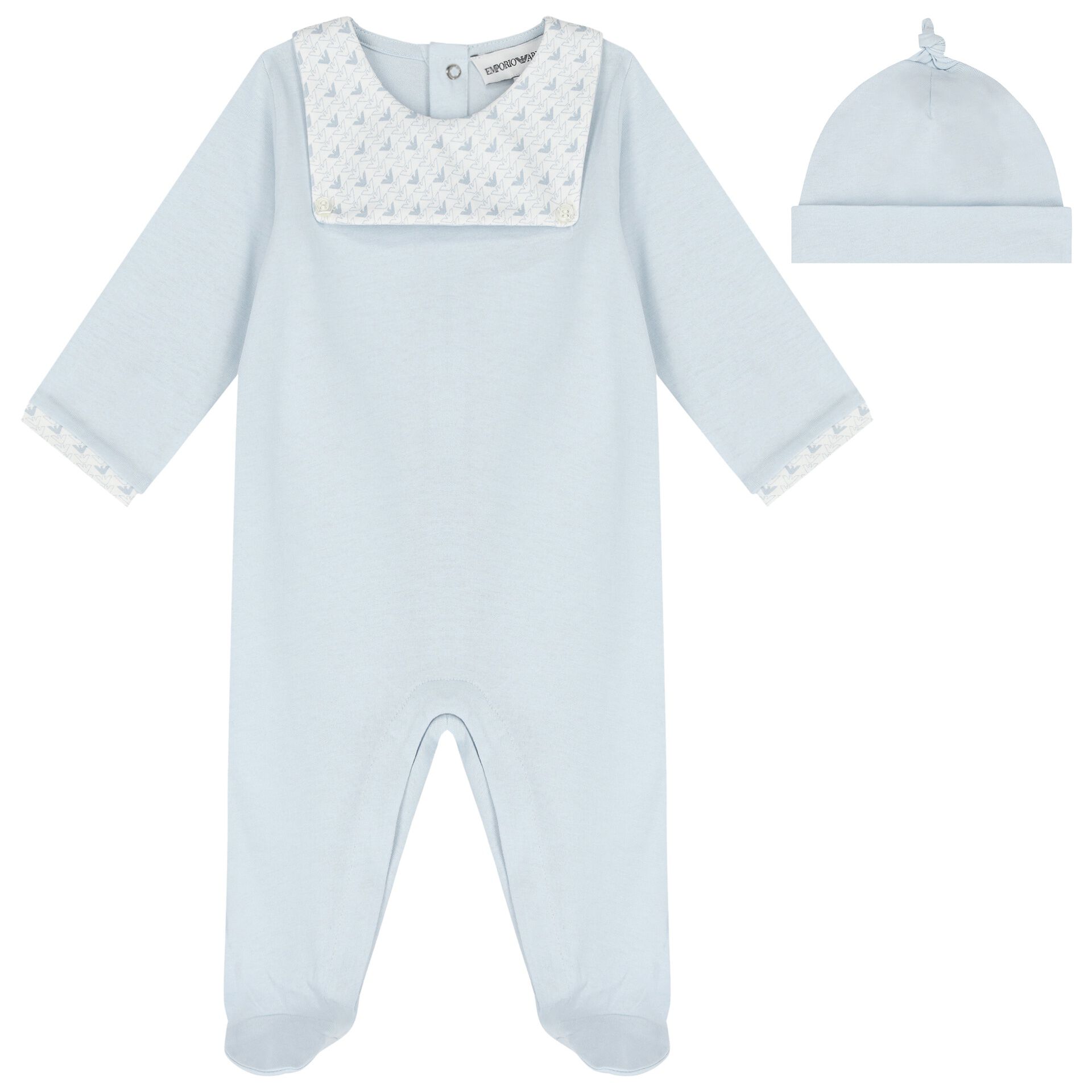 Emporio Armani Baby Boys Blue Logo Babygrow Set Junior Couture UK