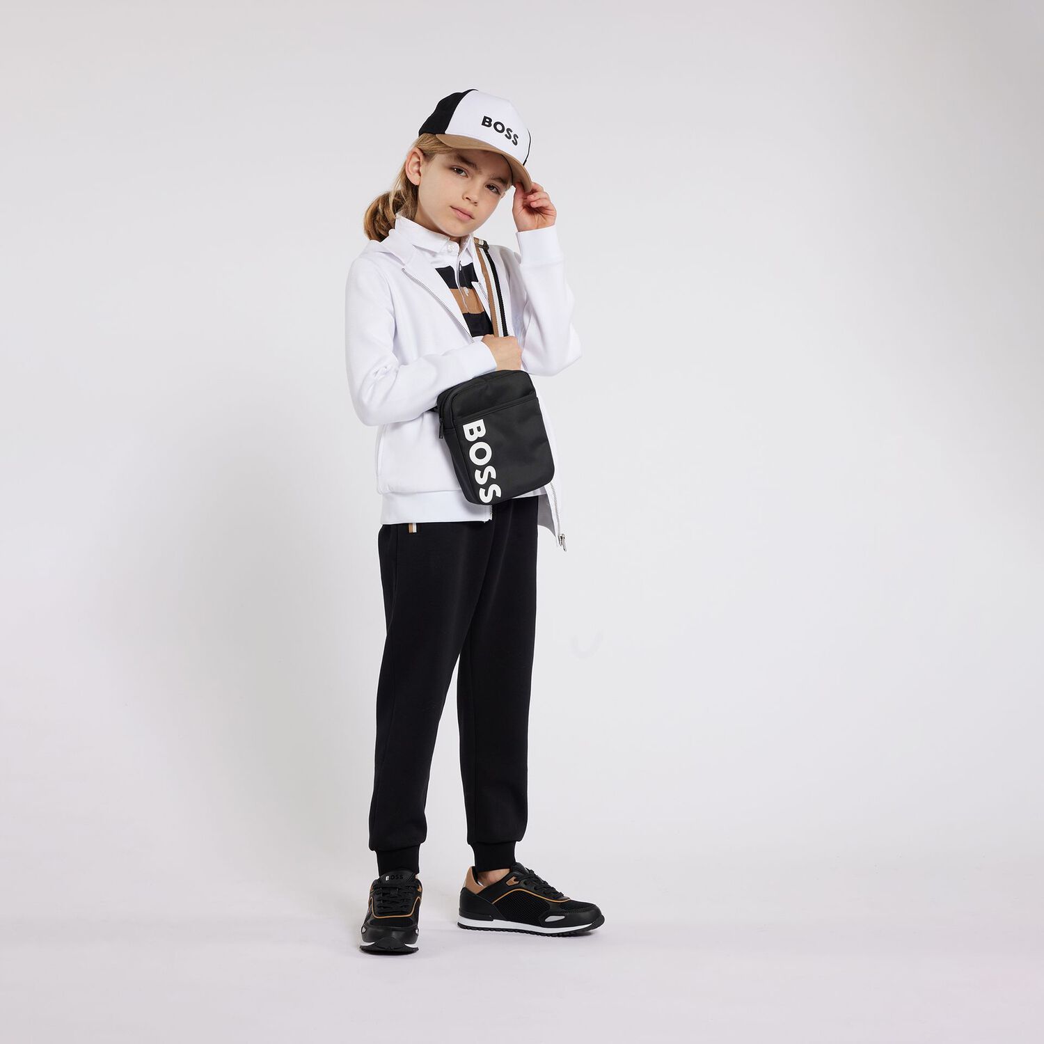 Boys White,Black & Beige Logo Cap, 1, hi-res image number null