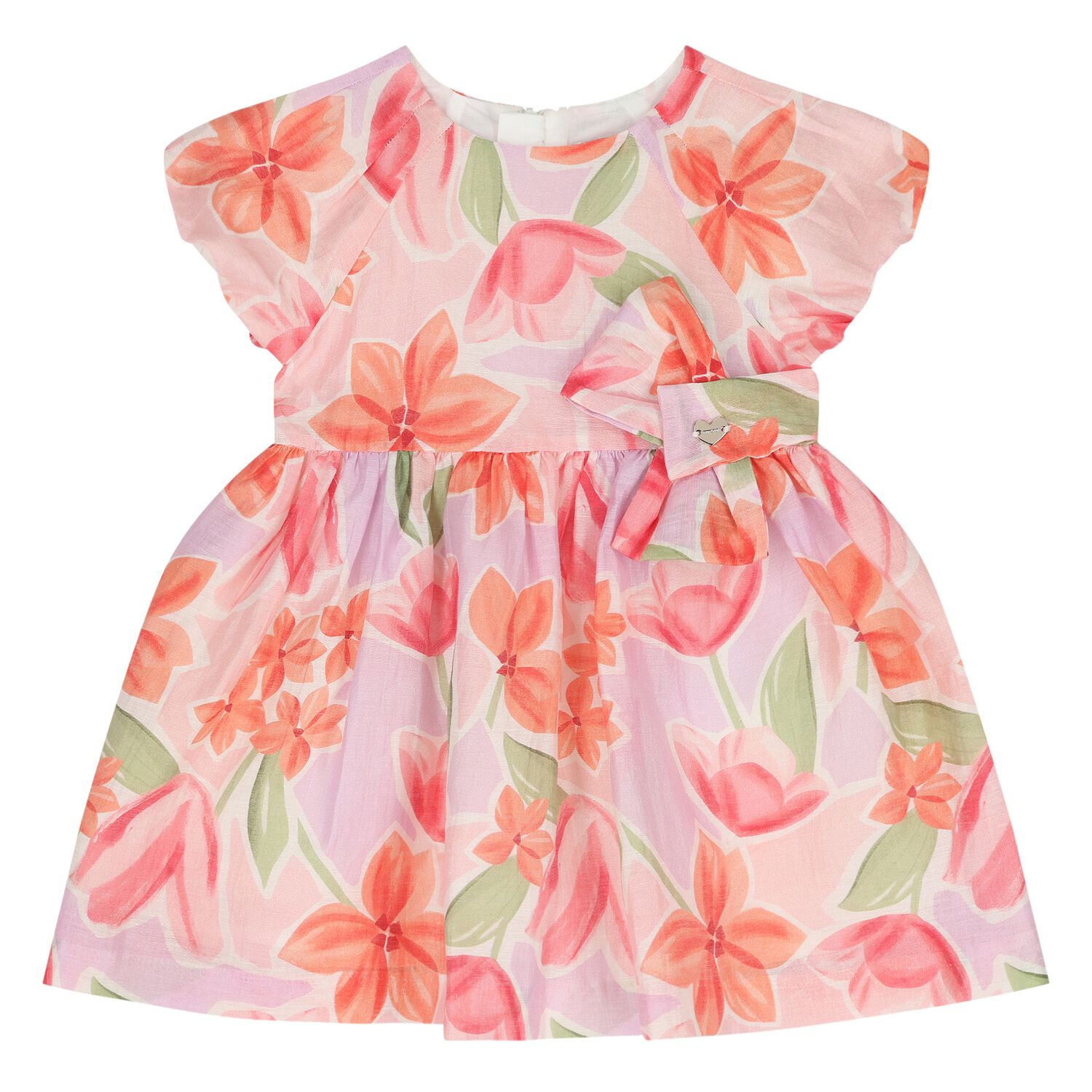 Younger Girls Pink & Orange Floral Dress, 1, hi-res