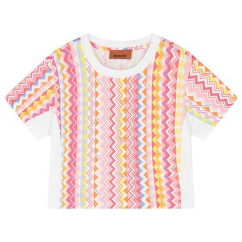 Girls White & Pink Zig Zag T-Shirt