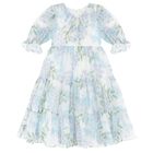 Girls Blue Floral Chiffon Dress, 1, hi-res
