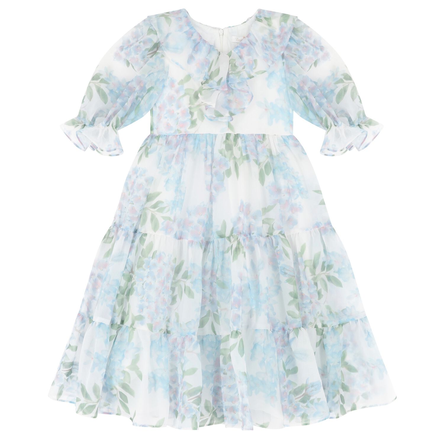 Girls Blue Floral Chiffon Dress, 1, hi-res image number null