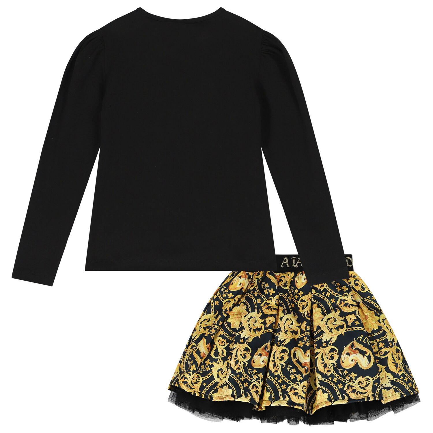 Girls Black & Gold Skirt Set, 1, hi-res