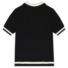 Girls Black Logo Knitted Polo Shirt, 2, hi-res