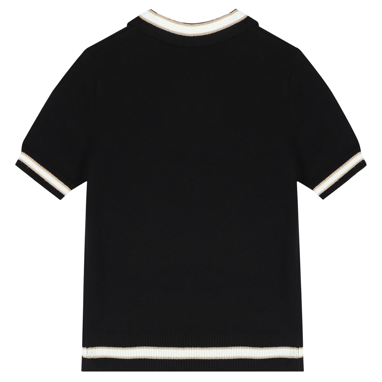 Girls Black Logo Knitted Polo Shirt, 2, hi-res