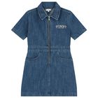 Girls Blue Logo Denim Dress, 1, hi-res