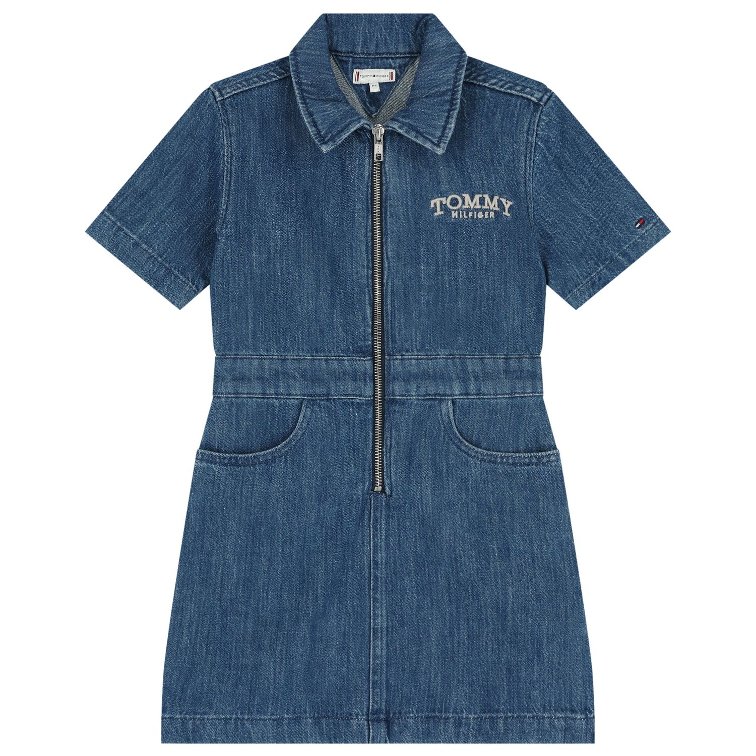 Girls Blue Logo Denim Dress, 1, hi-res
