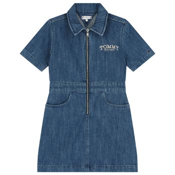 Girls Blue Logo Denim Dress