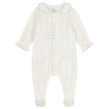 Baby Girls Ivory & Pink Heart Babygrow