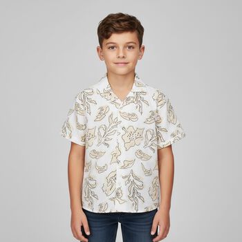 Boys Ivory & Beige Cotton Shirt
