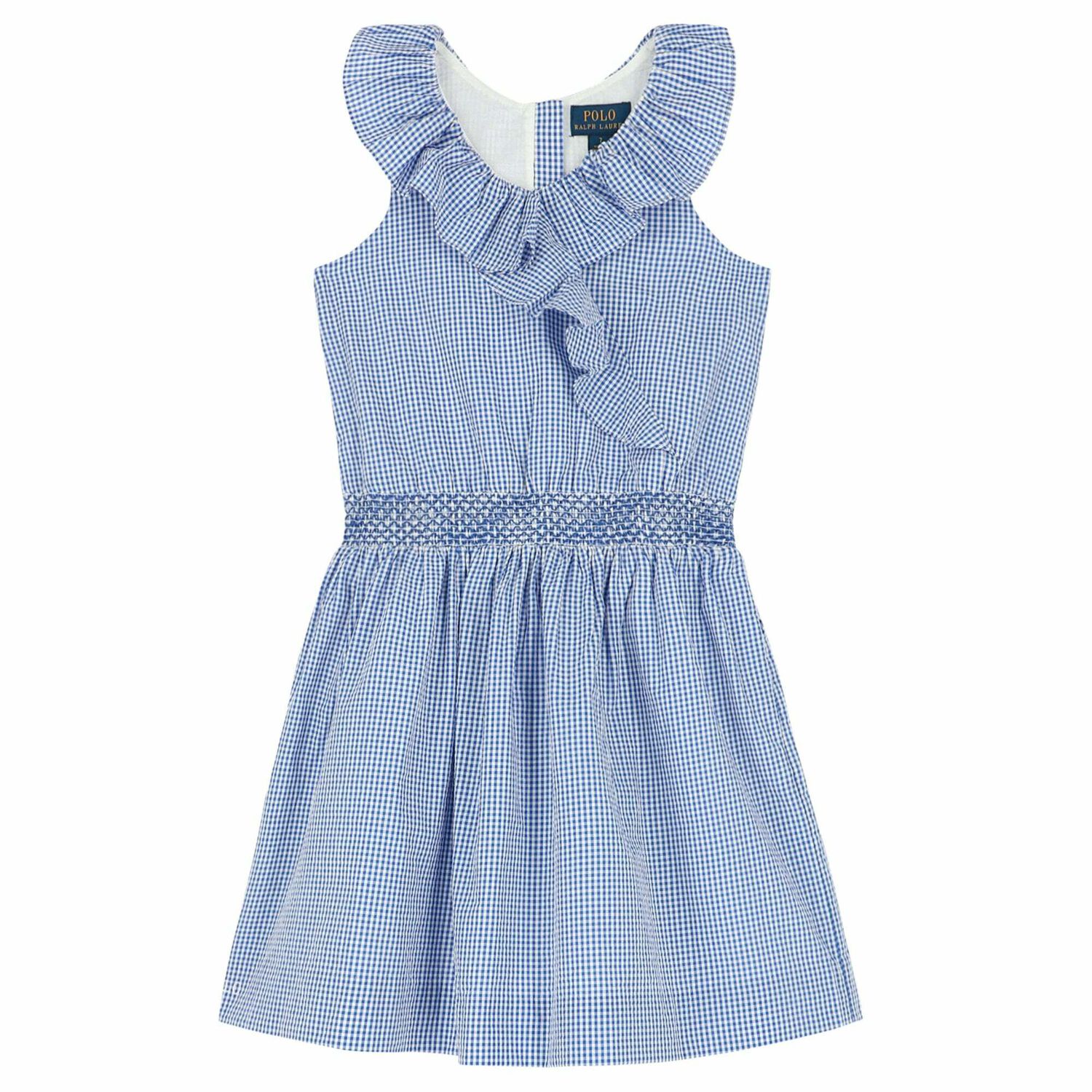 Girls Blue & White Gingham Dress, 1, hi-res