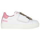 Girls White & Pink Teddy Bear Logo Trainers, 2, hi-res