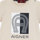 Younger Boys Beige Logo T-Shirt, 1, hi-res